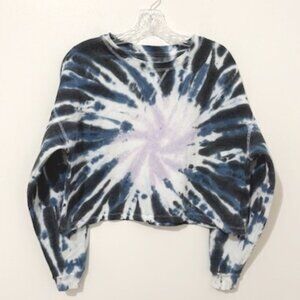 Lucky Brand Cropped Tie-Dye Sweatshirt Washed Black & Blue Women's Size S